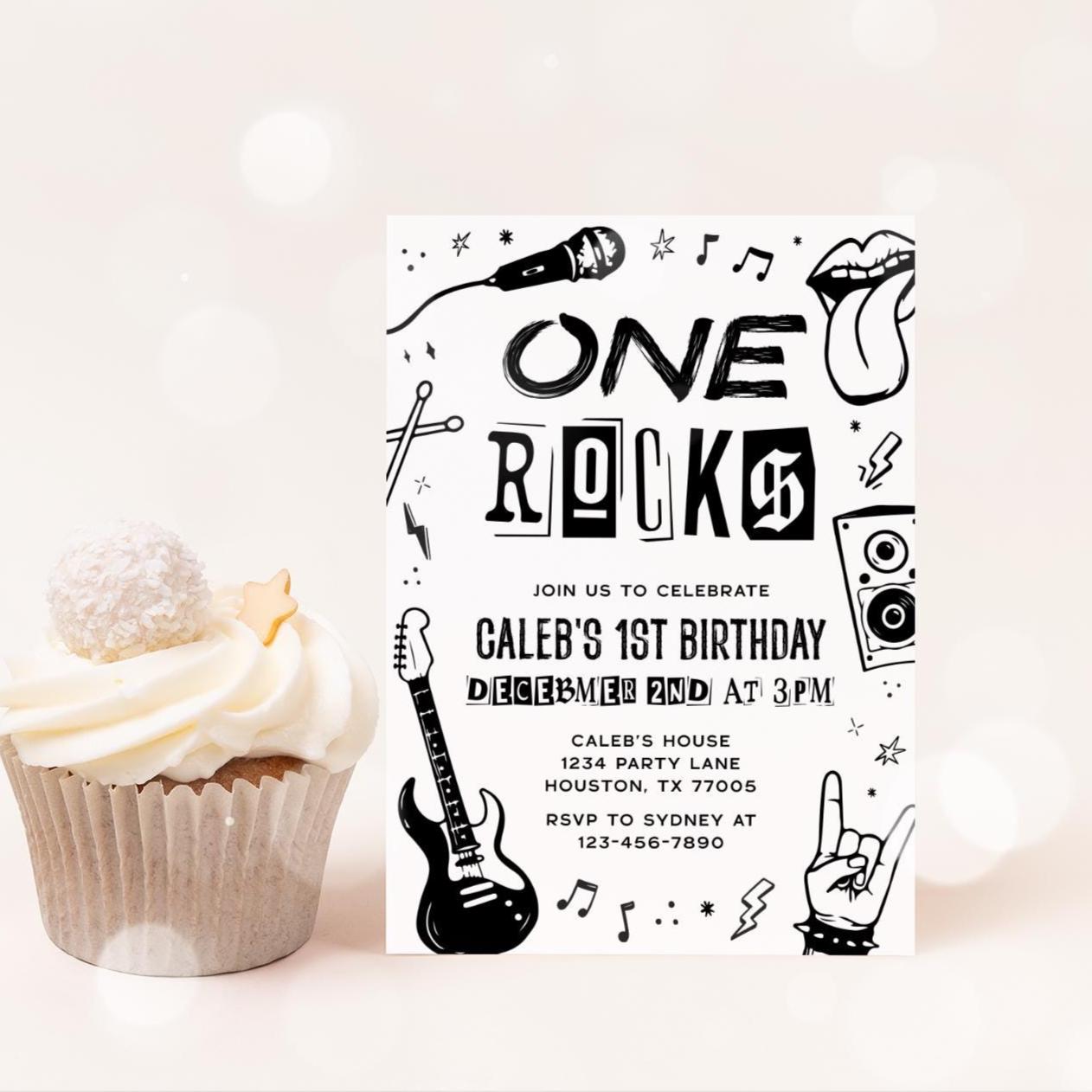 Rock and Roll 1st Birthday Invitation, One Rocks Invite, Rock ’N Roll ...