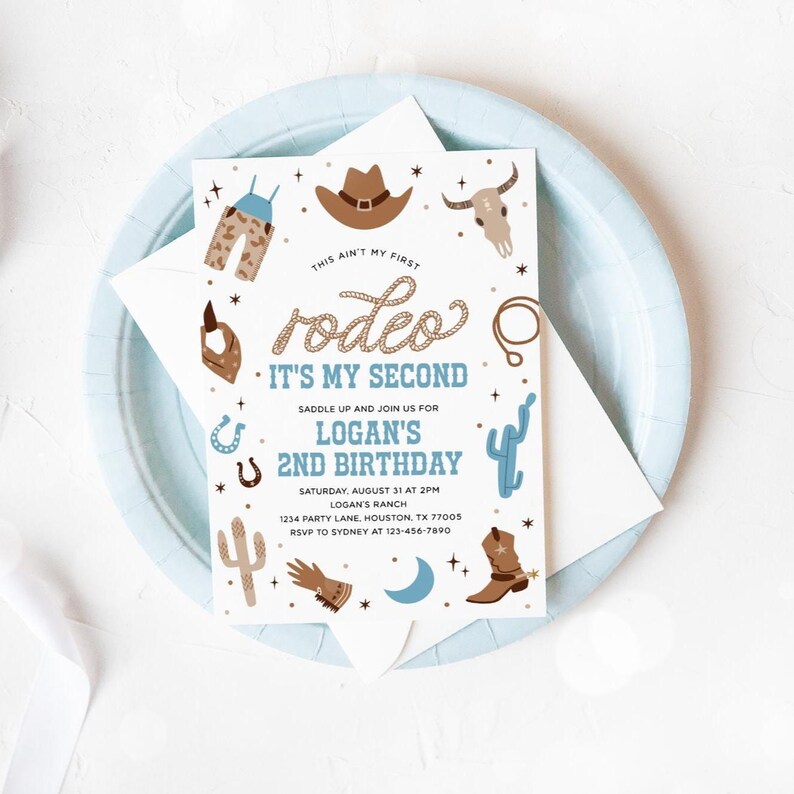 cowboy 2nd birthday invitation