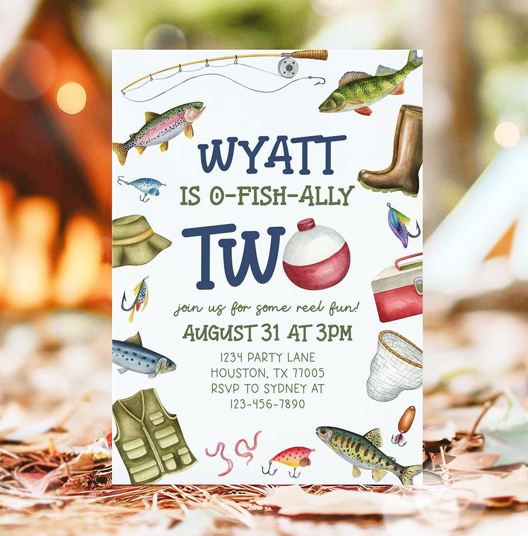 Fishing 2nd Birthday Invitation, O Fishally Two Invite, Reel in 旧作レアB2大 ポスターFishing FISH ON NEXTふたり