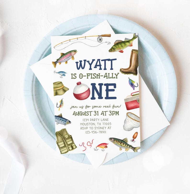 fishing 1st birthday invitation