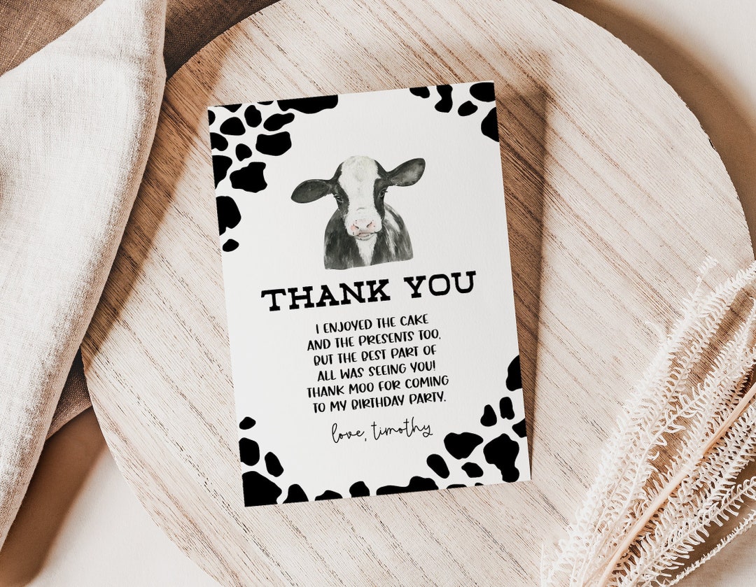 Cow Thank You Card Holy Cow Birthday Thank You Card Editable Etsy