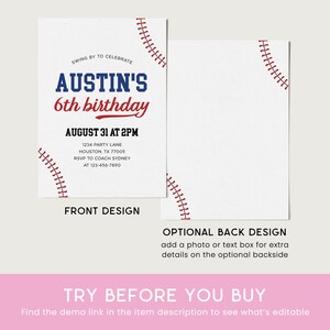 Baseball Birthday Invitation, Baseball Invite, Boy Birthday Party Baseball Invitation Editable Template 75BB image 4