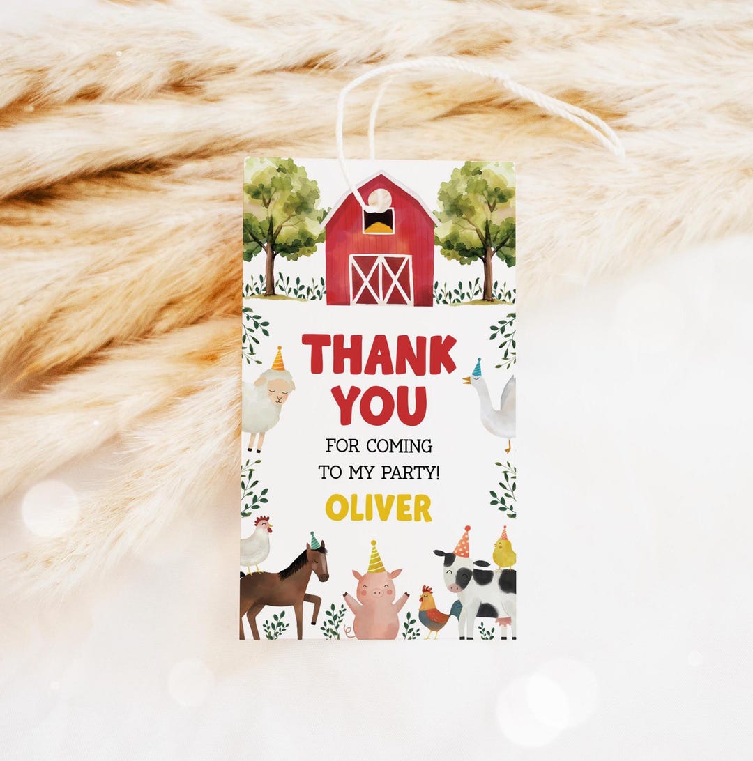 Farm Favor Tag, Barnyard Birthday Thank You Tags, Barn Animals Gift Tag ...