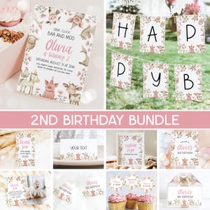 Baa Oink Moo I&#39;m Two Bundle, Farm Girl 2nd Birthday Invitation, Pink Farm Animals Girl 2nd Birthday Party Bundle Editable Templates 79FM