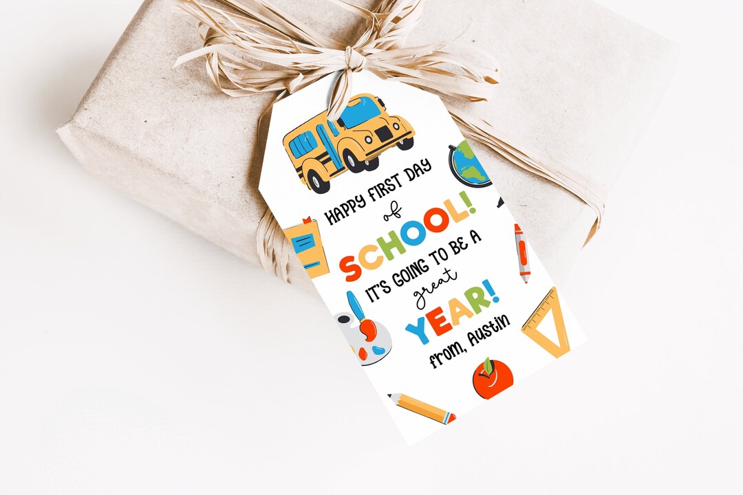 Editable Back to School Gift Tag Template, School Supplies First Day of ...