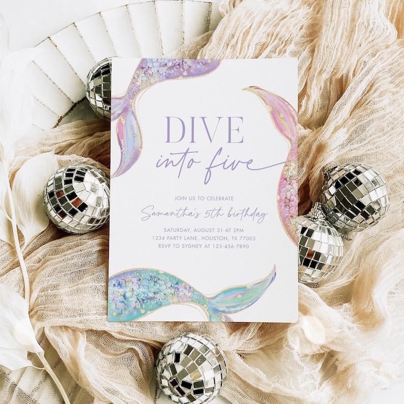 dive into five mermaid invitation