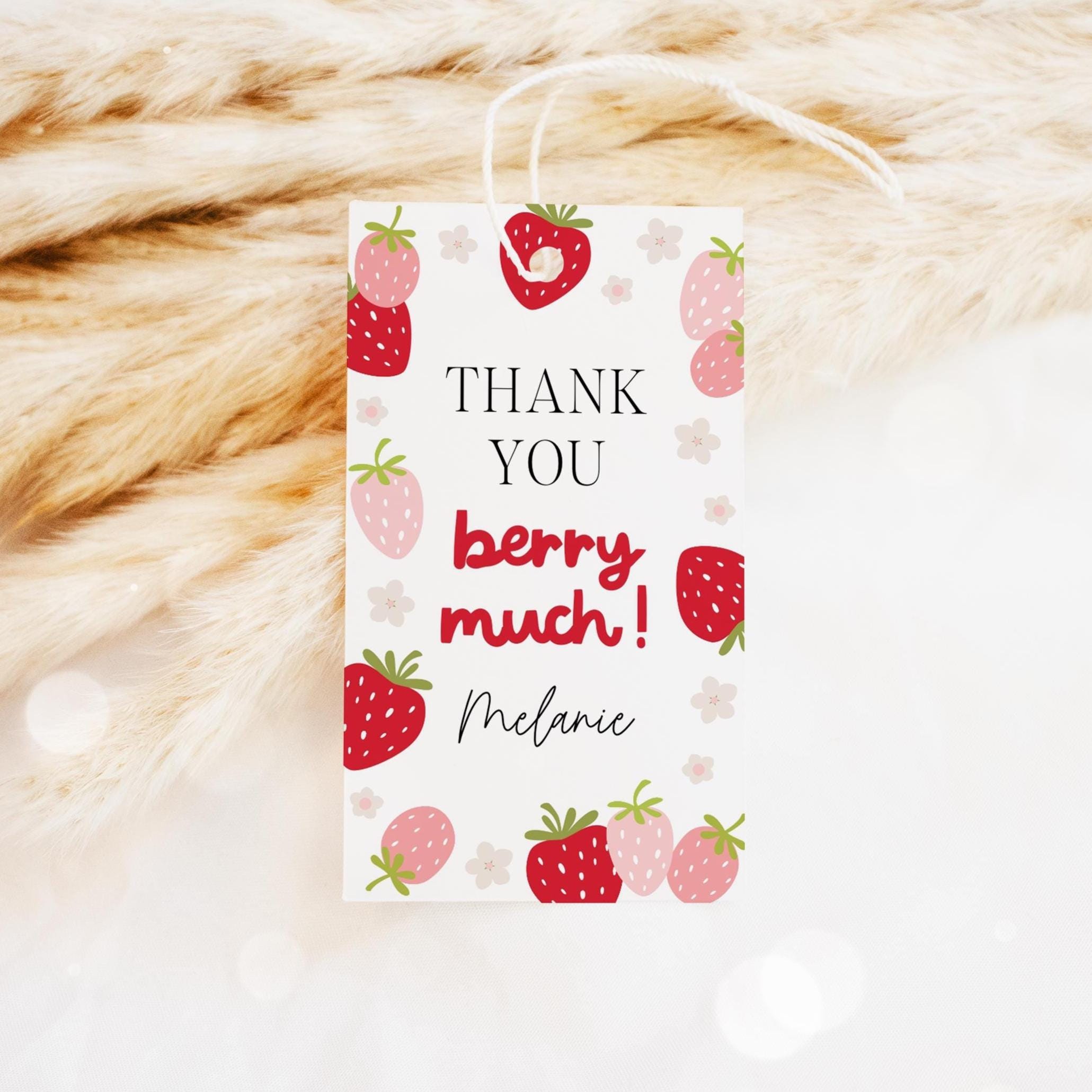 Erdbeer Favor Tag, Beere Erster Mädchen Geburtstag Dankeschön Tags, Beeren Thema Geschenkanhänger Goodie Bag Label 91ST