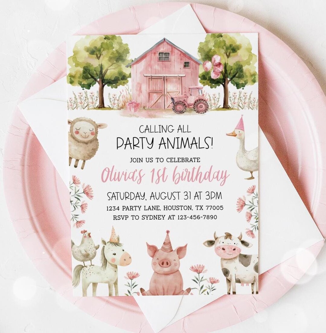Farm Girl Birthday Invitation, Party Animals Invite, Cute Barnyard Bash ...