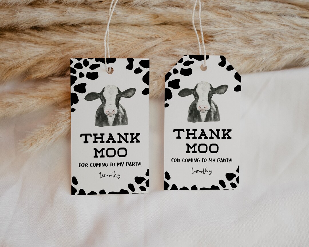 Editable Cow Birthday Party Favor Tag, Cow Party Thank You Tag, Cow ...