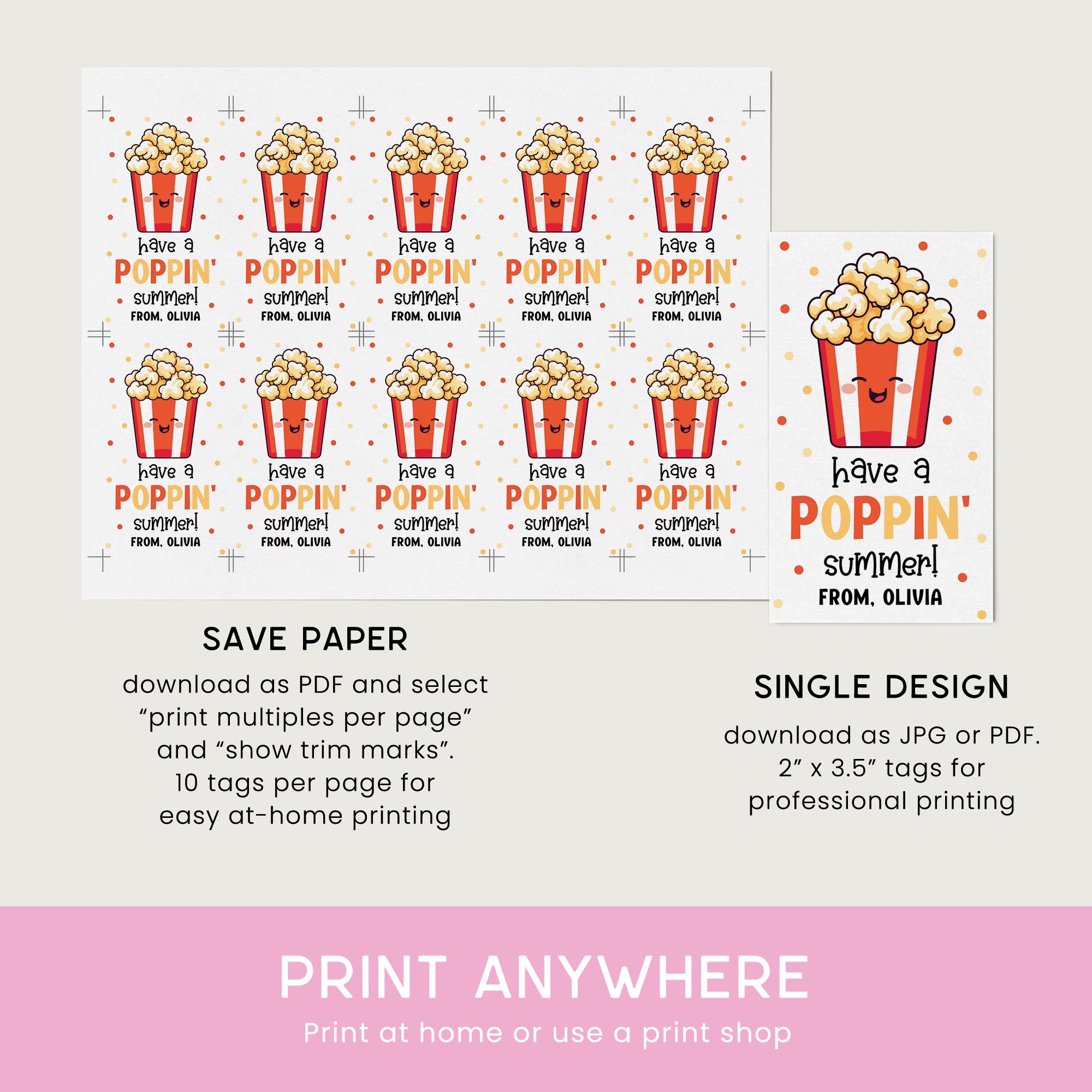 Popcorn End of School Tag, Have a Poppin' Summer Last Day of School Tag ...