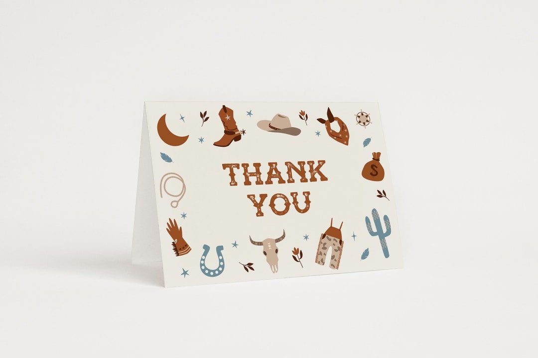 Editable First Rodeo Thank You Card, Western Cowboy Folded Thank You ...