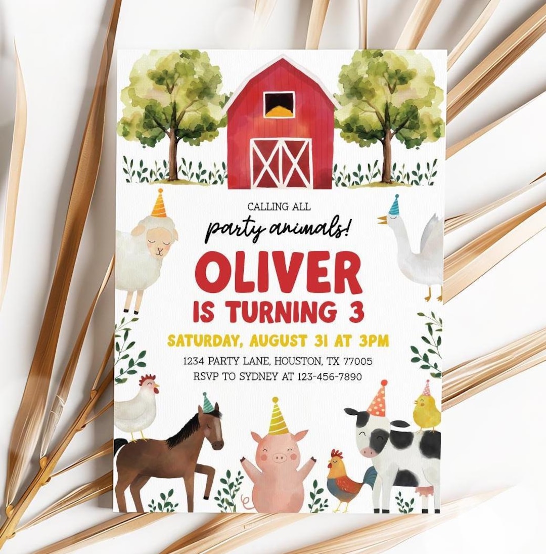 Farm Birthday Invitation, Party Animals Invite, Barnyard Bash Toddler ...