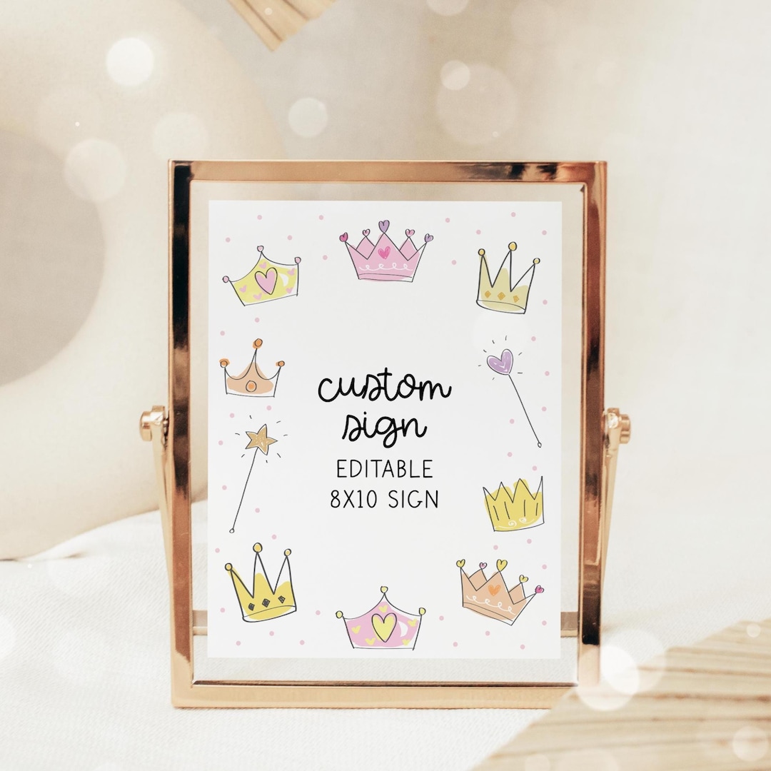 Princess Girl Birthday Editable Sign, Royal Celebration 8x10 ...