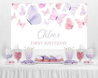 Editable Butterfly Birthday Backdrop Banner Template Butterfly Party Tapestry Modern Minimal Butterfly Birthday Decor Digital Download BF1