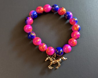 Colorful Bead Stretch Bracelet With Horse Charm
