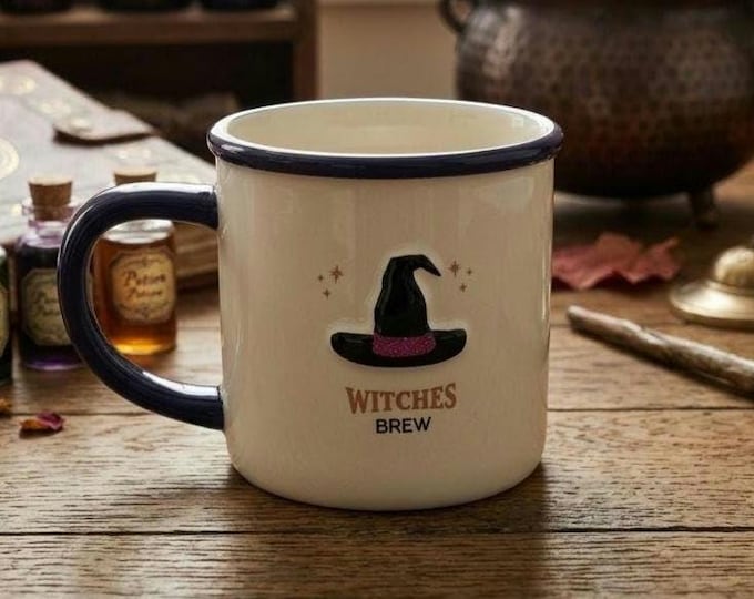 Witches Brew Ceramic Coffee Mug • Cute Campfire Style Witch's Hat Tea Cup • Gothic Aesthetic Halloween Homeware • Autumn Self-Care Gift