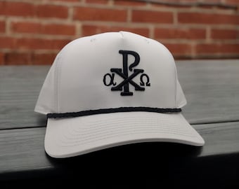 Christian Snapback Rope Hat with Embroidered Chi Rho Iconography