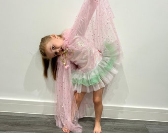 Capa de reina de tul para niña: disfraz estrellado