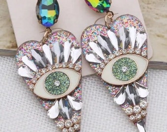 Pendientes colgantes de acrílico con diseño de mal de ojo: accesorios festivos vibrantes