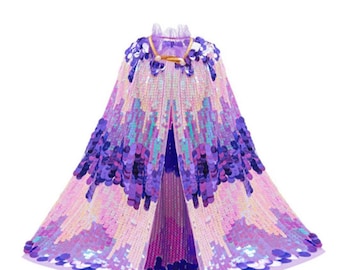 Capa de lentejuelas de sirena brillante para niñas – Disfraz de princesa – Capa mágica con purpurina ombré para cumpleaños, Halloween y fiestas de té –