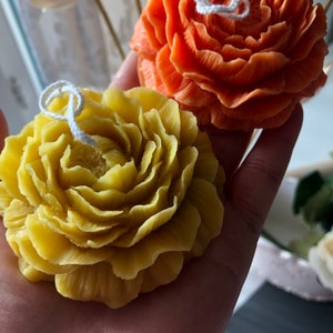 Homemade Peony Flower Candle with Soy Wax and Beeswax, Gift for Her