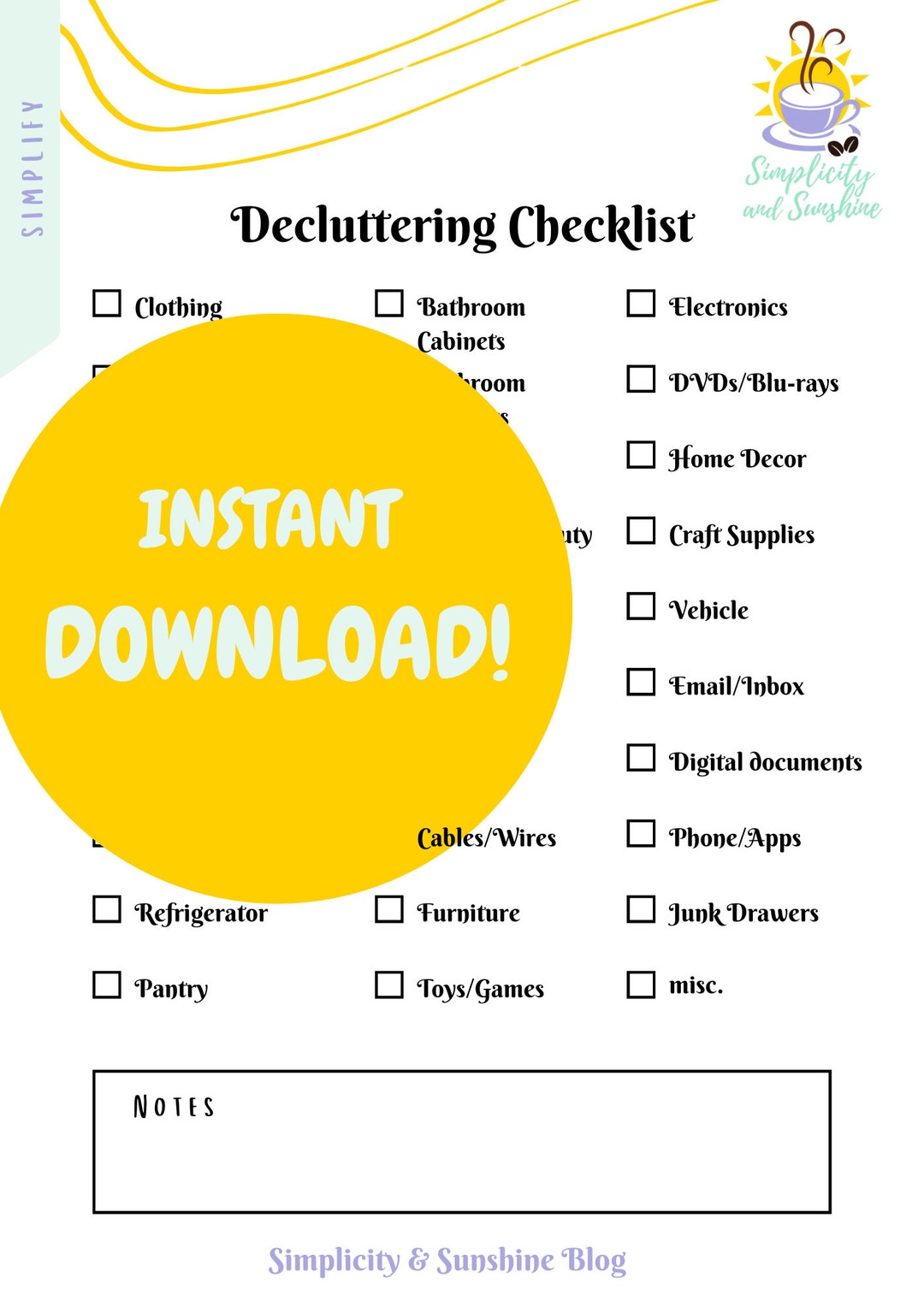 Decluttering Checklist Printable Instant Download Declutter Etsy
