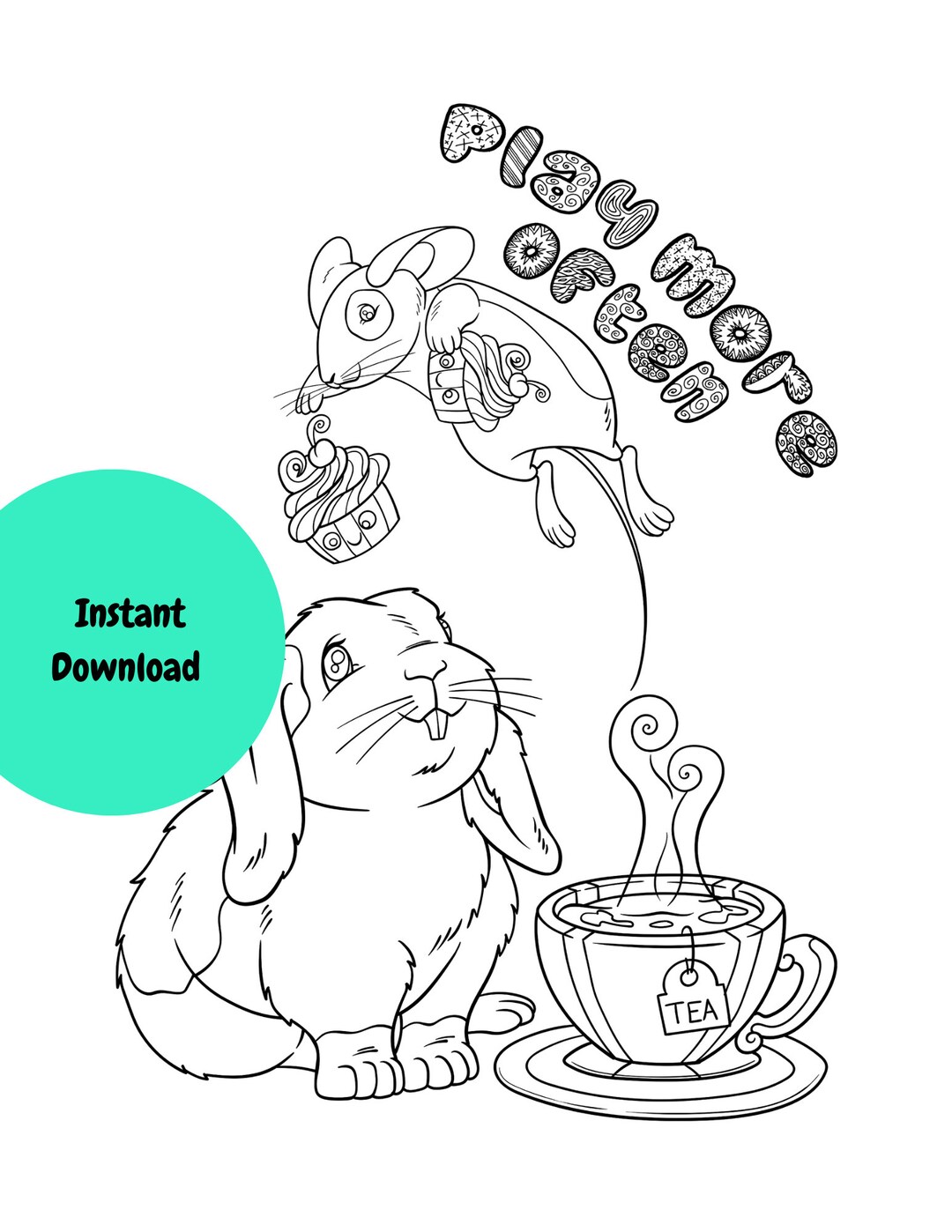 Bunny and Mouse Coloring Page, Play More Often (PDF Download) - Etsy