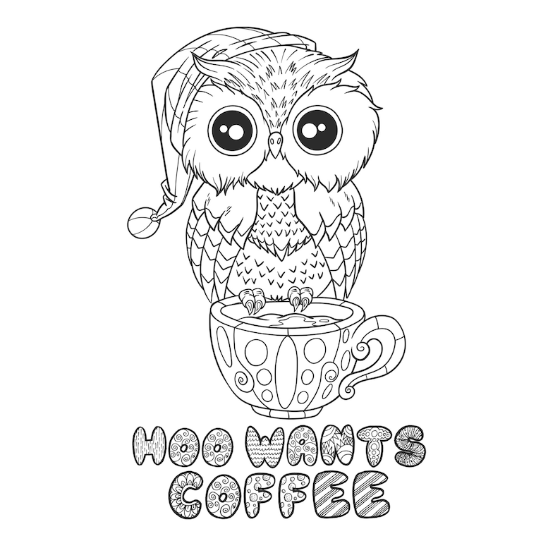 Owl Printable Coloring Page/digital Download/hygge Coloring Page - Etsy