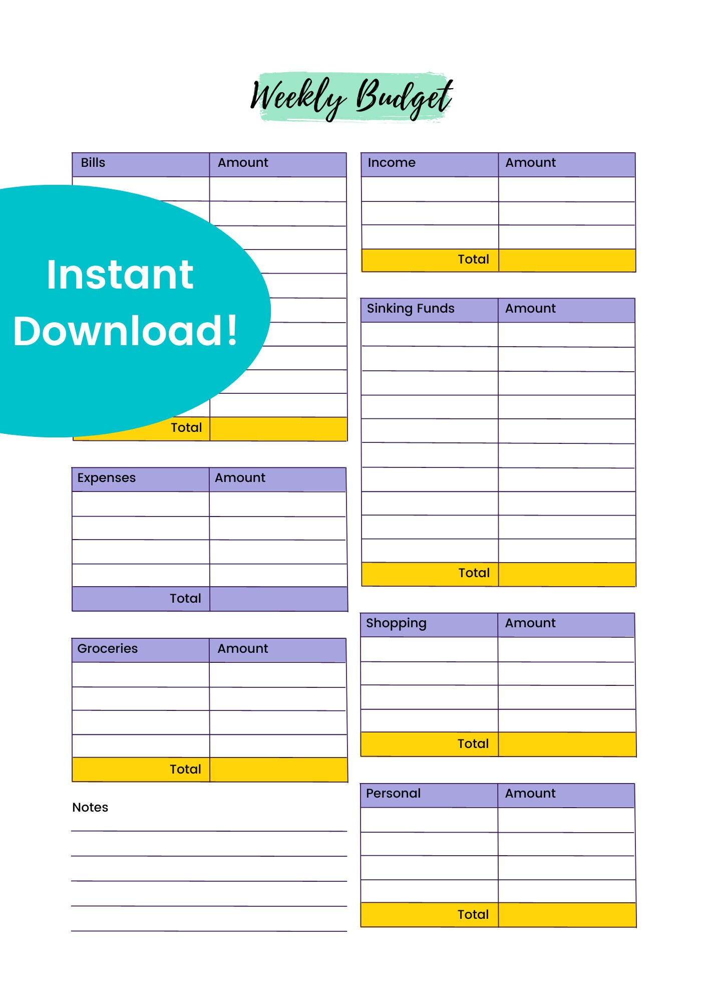 Weekly Budget Printable Weekly Budget Planner Page Instant Download Etsy Weekly Budget Printable Weekly Budget Planner Page Instant Download Etsy