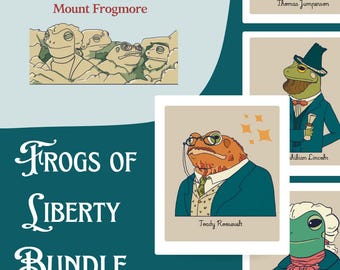 Frog Presidents PNG Art Bundle: Funny Historical Goblincore Decor (Digital Download)