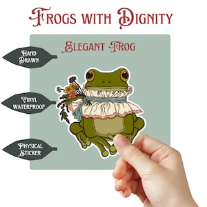 Victorian Frog Sticker: Ruffles and Flowers - Laptop, Water Bottle Decal