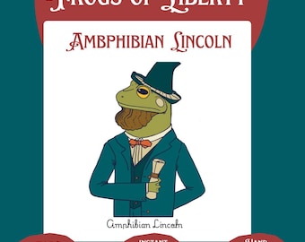 Arte impressa com sapo de Abraham Lincoln: decoração patriótica engraçada (download digital em PNG)
