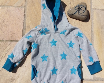 Sweat à capuche pour bébé avec étoiles gris turquoise taille 74