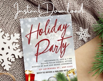 Holiday Party Invitation, Christmas Party Invite,  Printable Party Invitation, Editable Invitation, Instant Download