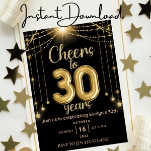 Prost auf 30 Jahre Jubiläum oder Geburtstagsfeier Einladung - Bearbeitbar, Individuell, Personalisierter Sofort Download - Druckbar oder Digital