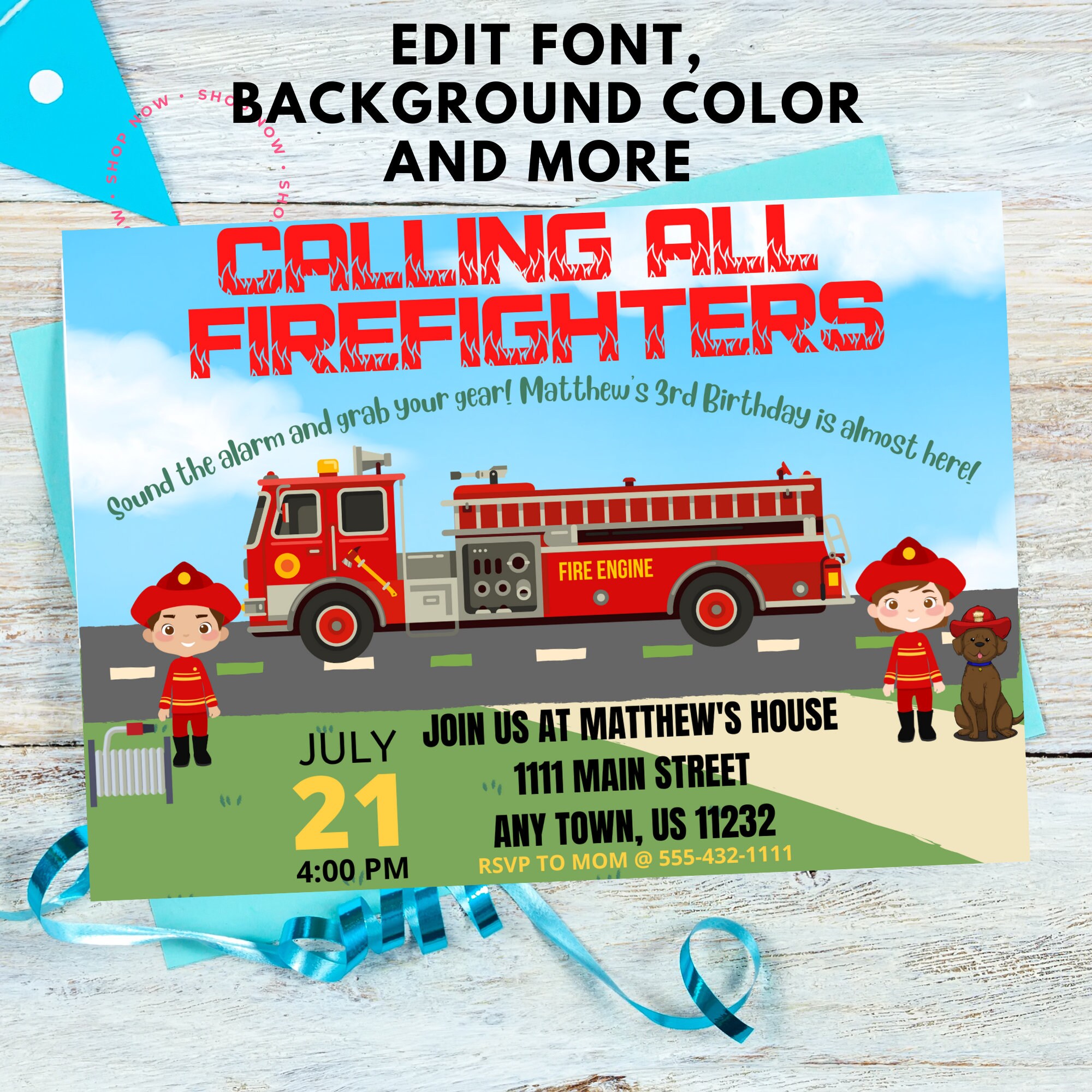 Calling All Firefighters Invitation - Editable, Custom, Personalized ...