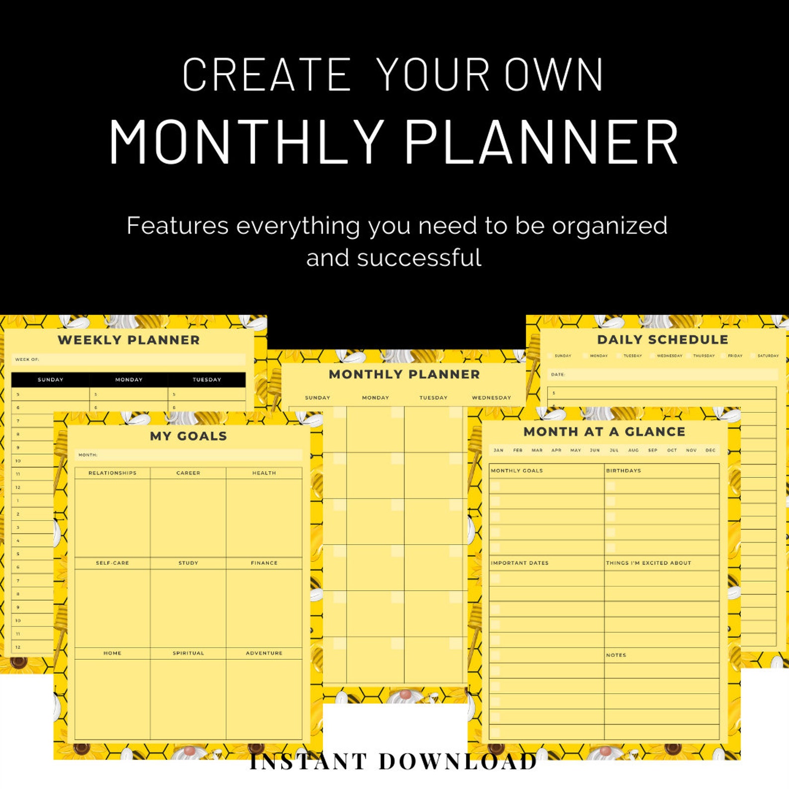 Busy Bee Digital or Printable Planner Instant Download 36 Fully