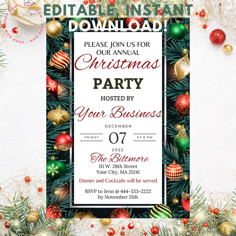 Christmas Ornament Party Invitation, Christmas Party Invite, Printable ...