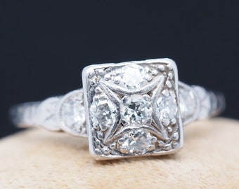 Circa 1920s Platinum Art Deco Diamond Engagement Ring- VHK#301