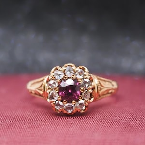 Victorian 18k Yellow Gold Ruby and Rose Cut Diamond Ring - VHK#278a