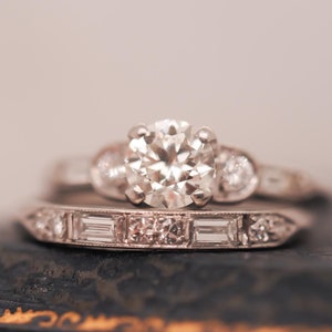 Circa 1930s Platinum Art Deco Engagement Ring and Wedding Band Set - VHK#55a