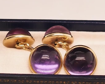 1890s 14k Yellow Gold Victorian Amethyst Cufflinks - VHK#736