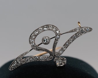 1900s 14K Yellow Gold and Platinum Old European Cut Diamond Brooch and Pin- VHK# 284