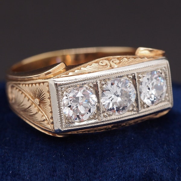 Circa 1900s 14K Yellow Gold Edwardian 1.30ct Diamond Engagement Ring w Engraving