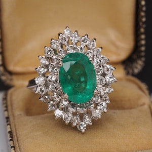 14K White Gold Emerald and Diamond Ring with GIA report - VHK#356