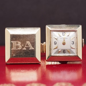 Vintage 14K Gelbgold 1950s LeCoultre Manschettenknöpfe mit Uhr - VHK#88a