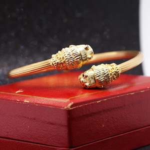 Estate 18k Yellow Gold Ruby Lion Bypass Bracelet -VHK#336b