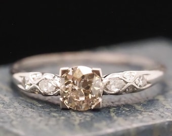 Anillo de compromiso de platino estilo Art Déco de 0,60 ct, de la década de 1920 - VHK#723