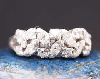 1950s Victorian Platinum Marquise and Round Diamond Wedding Band- VHK#300
