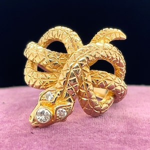 Vintage 14K Yellow Gold and Diamonds Snake Ring - VHK#130